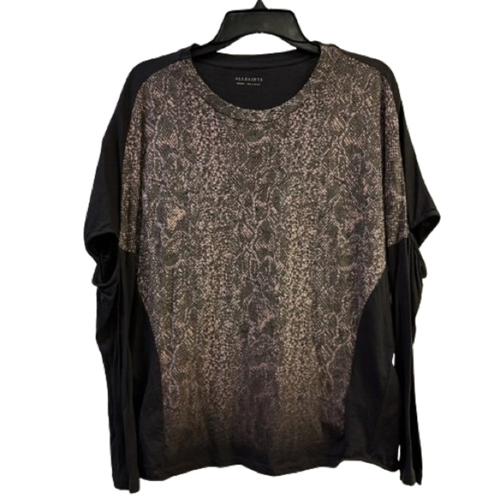 All Saints Snakeskin Print Long Sleeve Tee with Open Elbows